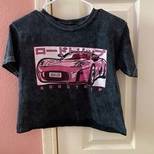 Japenese pink car graphic crop top
